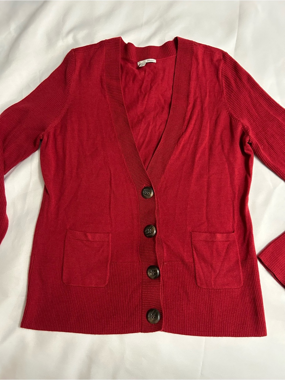 Halogen 100% Merino Wool Red Cardigan Sweater Large